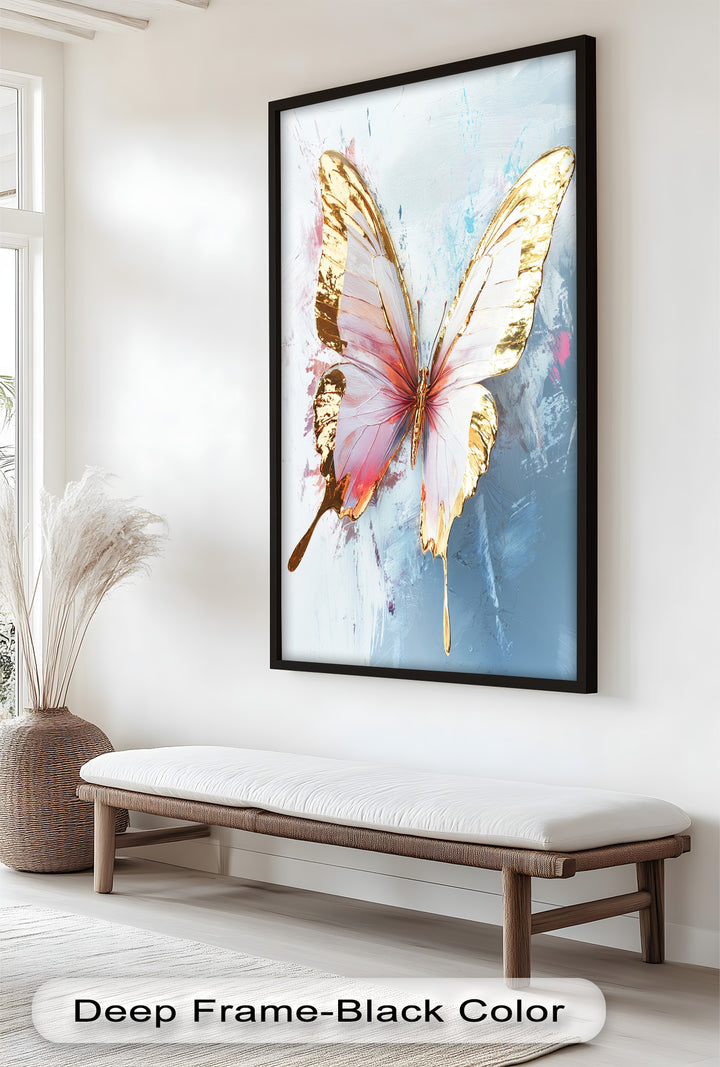 Gold und Blush Schmetterling in Bewegung - Tier Ölgemälde