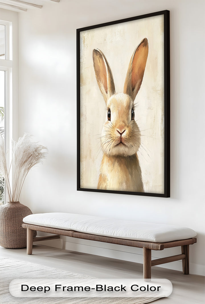 Soft-Gazed Bunny in Cream Hues - Animal Oil Painting