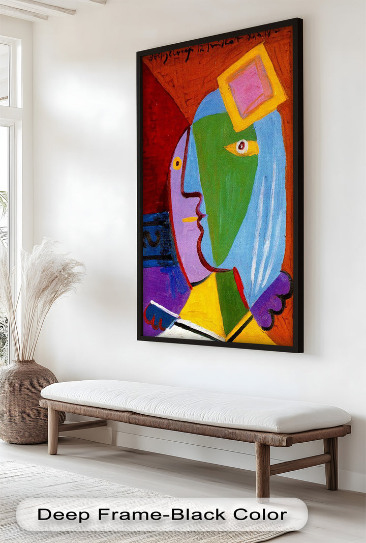 Golden Frame Gaze – Colorful Woman Picasso Style Oil Painting