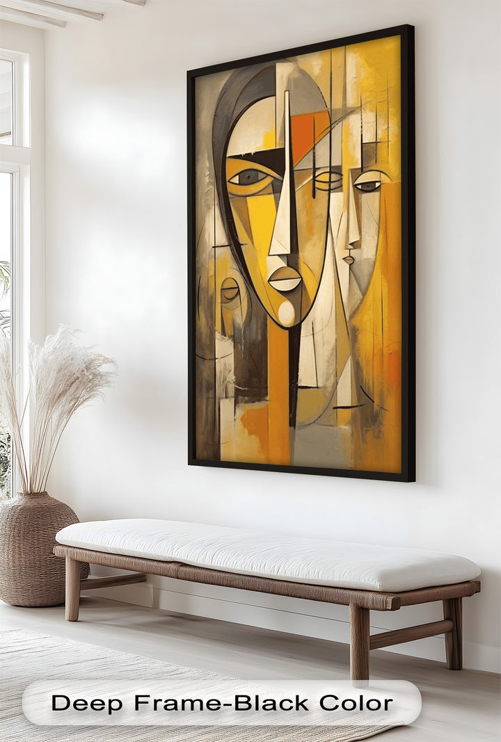 Golden Echoes – Cubist Expression of Faces in Motion Picasso Oil Painting