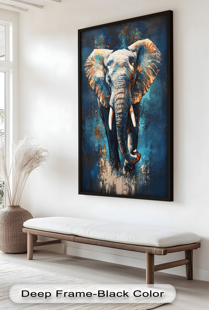 Elephant in Blue Tones - Animal Oil Painting