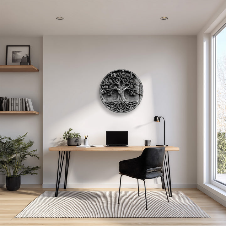Black and White Tree of Life Glass Wall Clock – Celtic Style Art