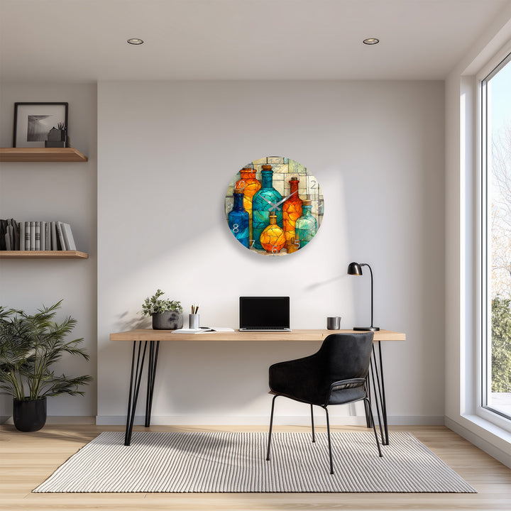 Colorful Glass Bottles Wall Clock – Mediterranean Decor