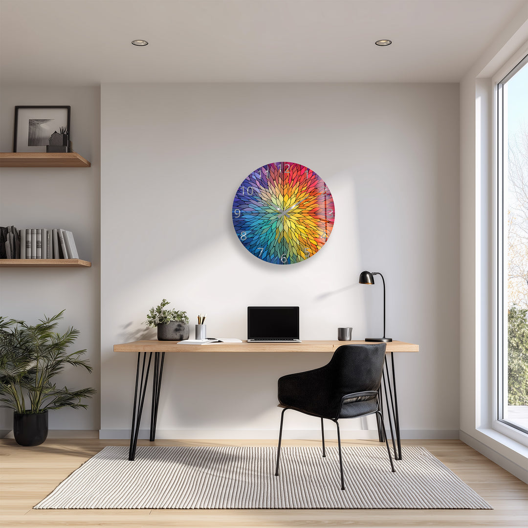 Rainbow Glass Wall Clock – Colorful Geometric Stained Glass Art