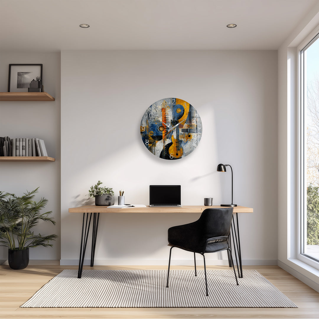 Abstract Music Glass Wall Clock – Piano Notes Modern Art Decor
