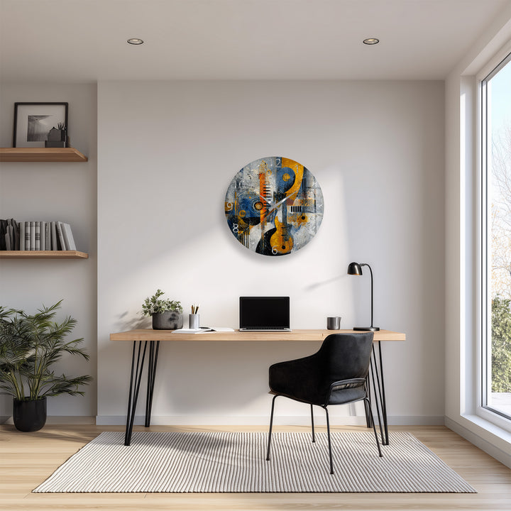 Abstract Music Glass Wall Clock – Piano Notes Modern Art Decor
