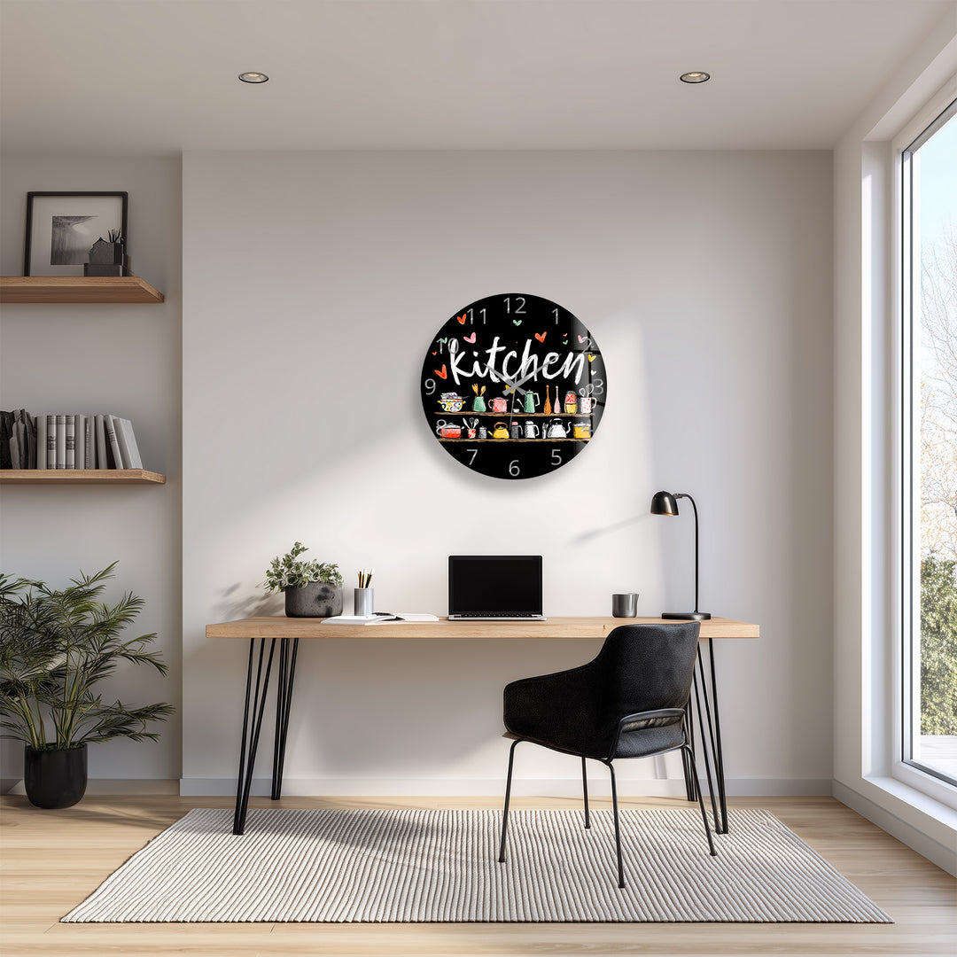 Cute Kitchen Glass Wall Clock – Colorful Cooking Utensils Decor
