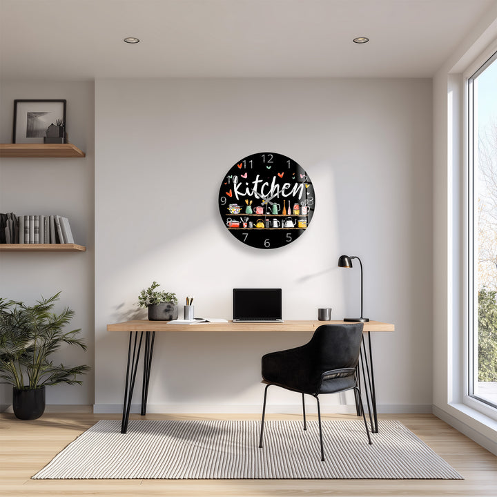 Cute Kitchen Glass Wall Clock – Colorful Cooking Utensils Decor