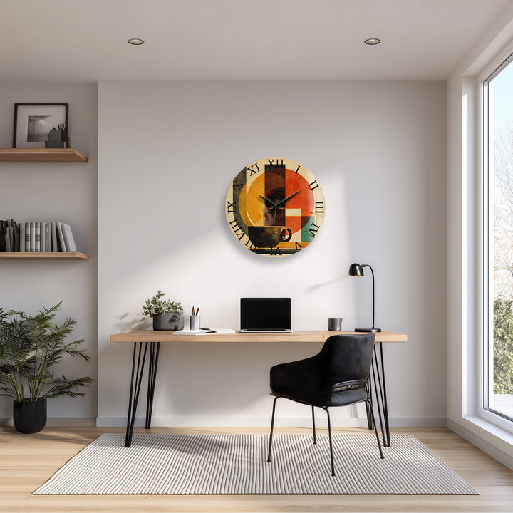 Mid Century Coffee Glass Wall Clock – Retro Geometric Decor