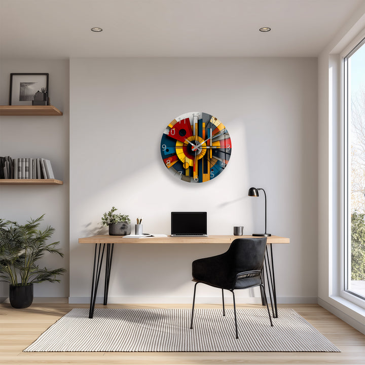 Bauhaus Style Glass Wall Clock – Colorful Geometric Art