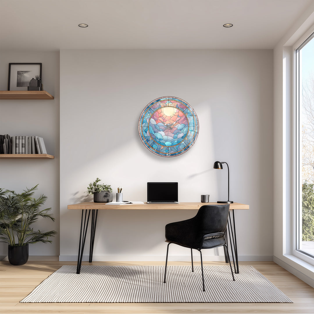 Pastel Cloud Glass Wall Clock – Stained Glass Style Decor