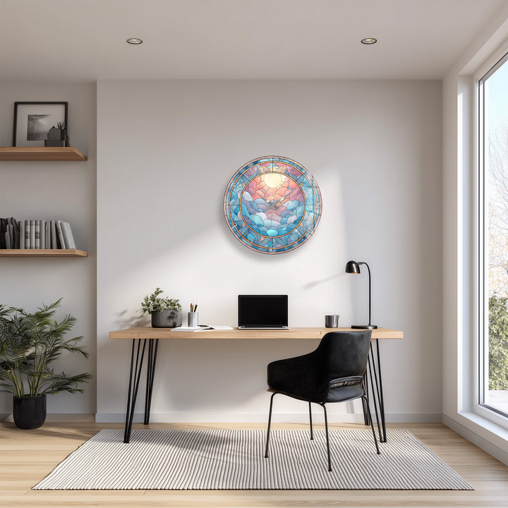 Pastel Cloud Glass Wall Clock – Stained Glass Style Decor
