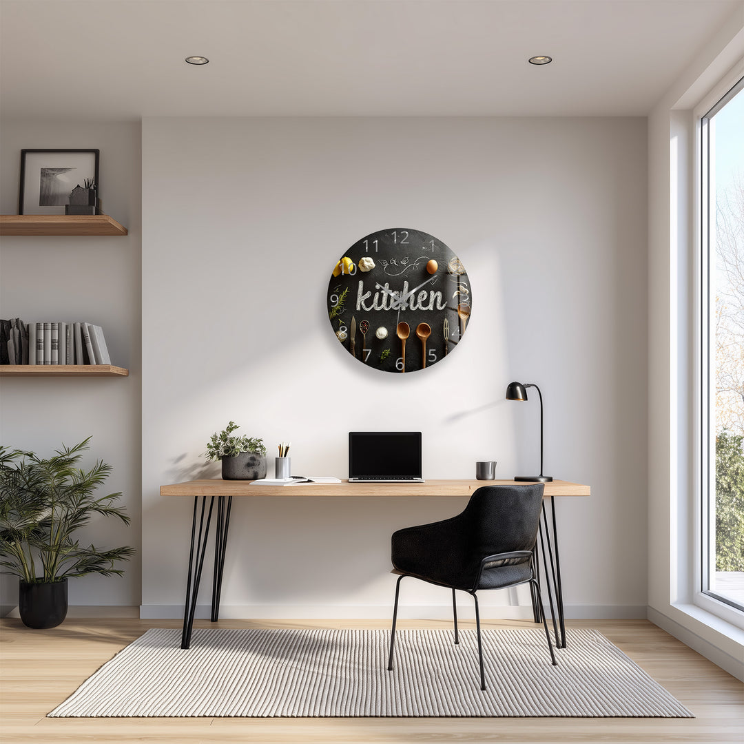 Rustic Kitchen Glass Wall Clock – Farmhouse Chalkboard Decor
