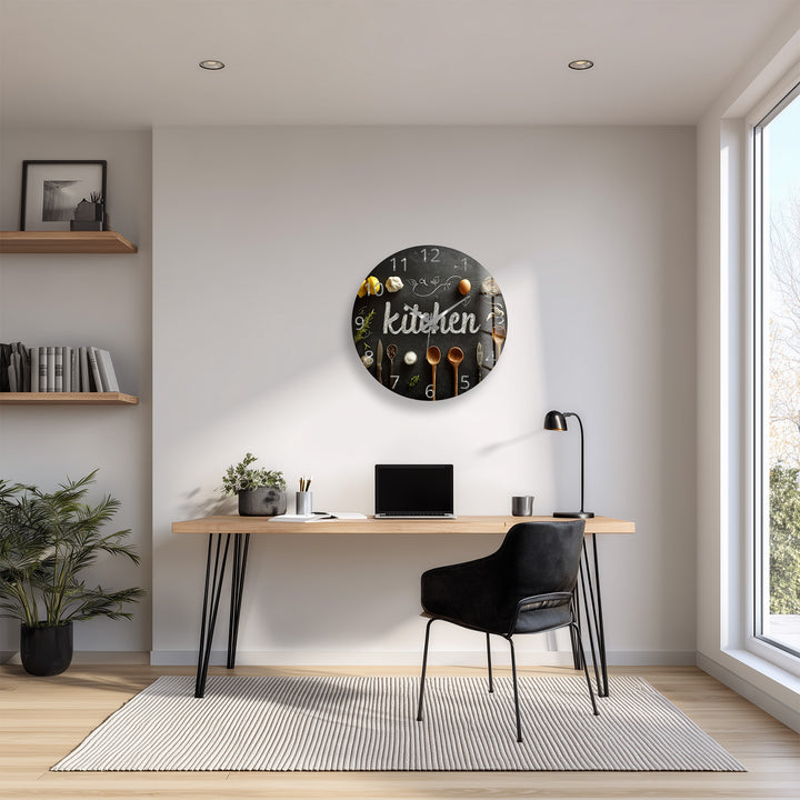 Rustic Kitchen Glass Wall Clock – Farmhouse Chalkboard Decor
