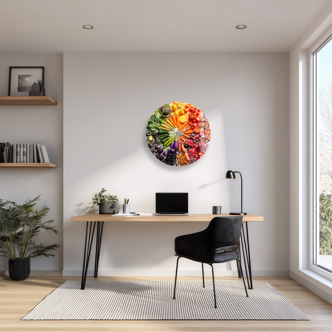 Vegetable Glass Wall Clock – Colorful Farmhouse Kitchen Decor