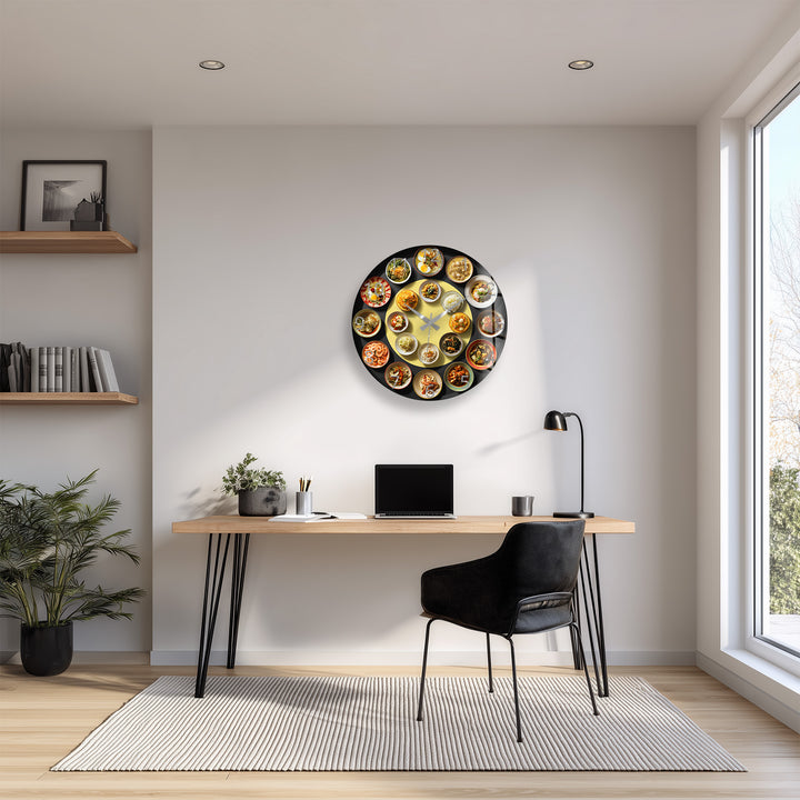 Asian Food Glass Wall Clock – Restaurant Kitchen Decor