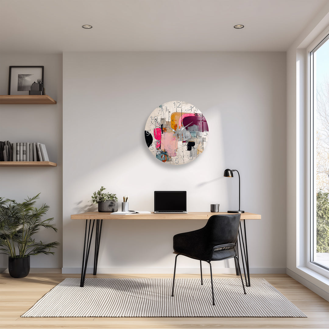 Pink Abstract Glass Wall Clock – Modern Geometric Art