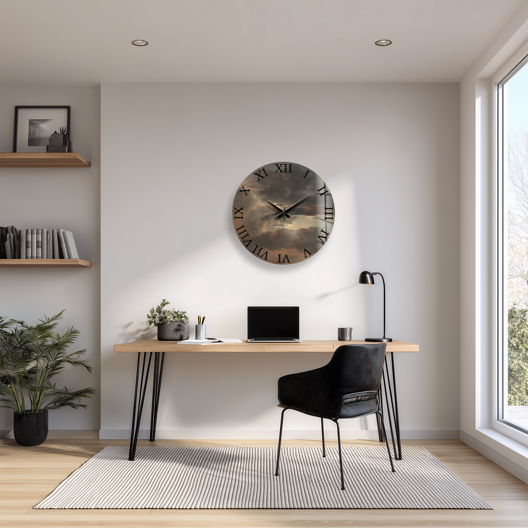 Storm Clouds Glass Wall Clock – Moody Sky Wall Decor