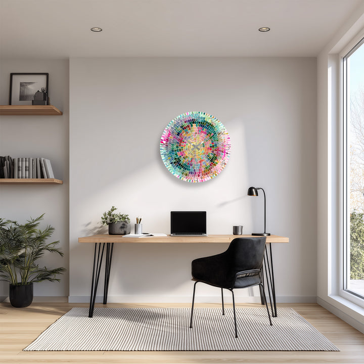 Colorful Mandala Glass Wall Clock – Rainbow Mosaic Decor