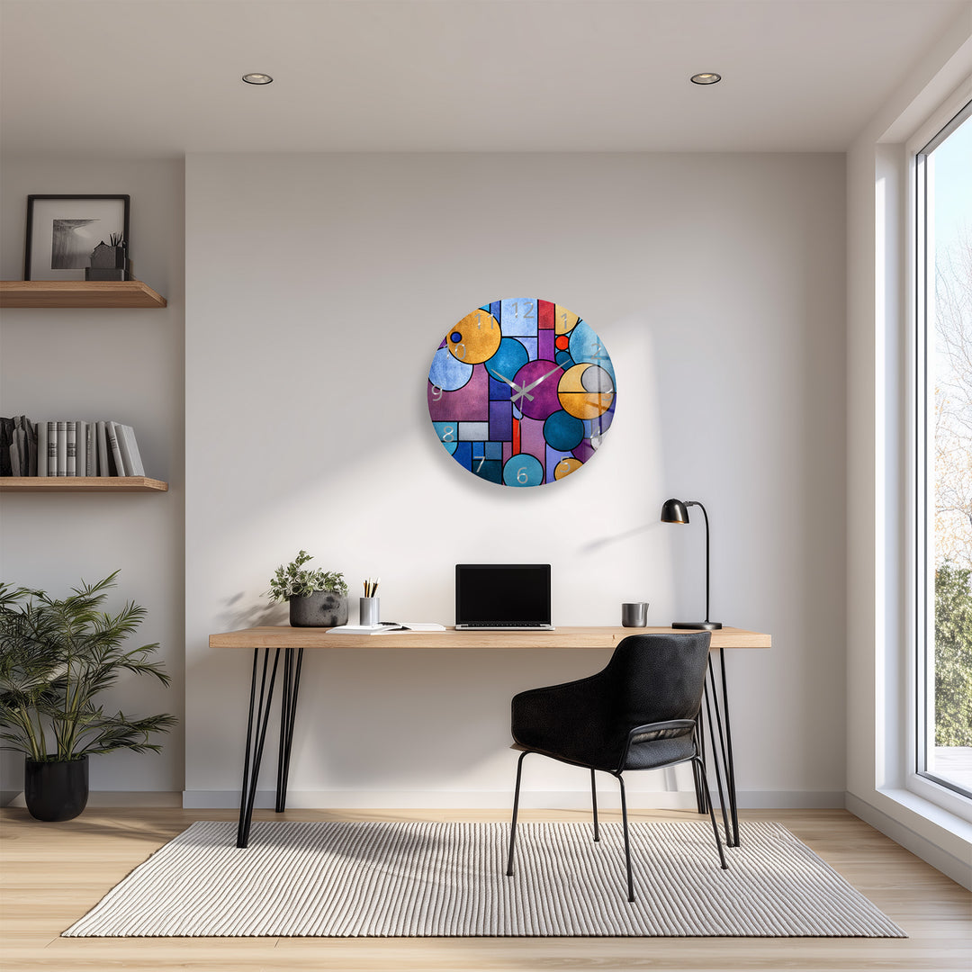Colorful Geometric Glass Wall Clock – Modern Abstract Circle Art