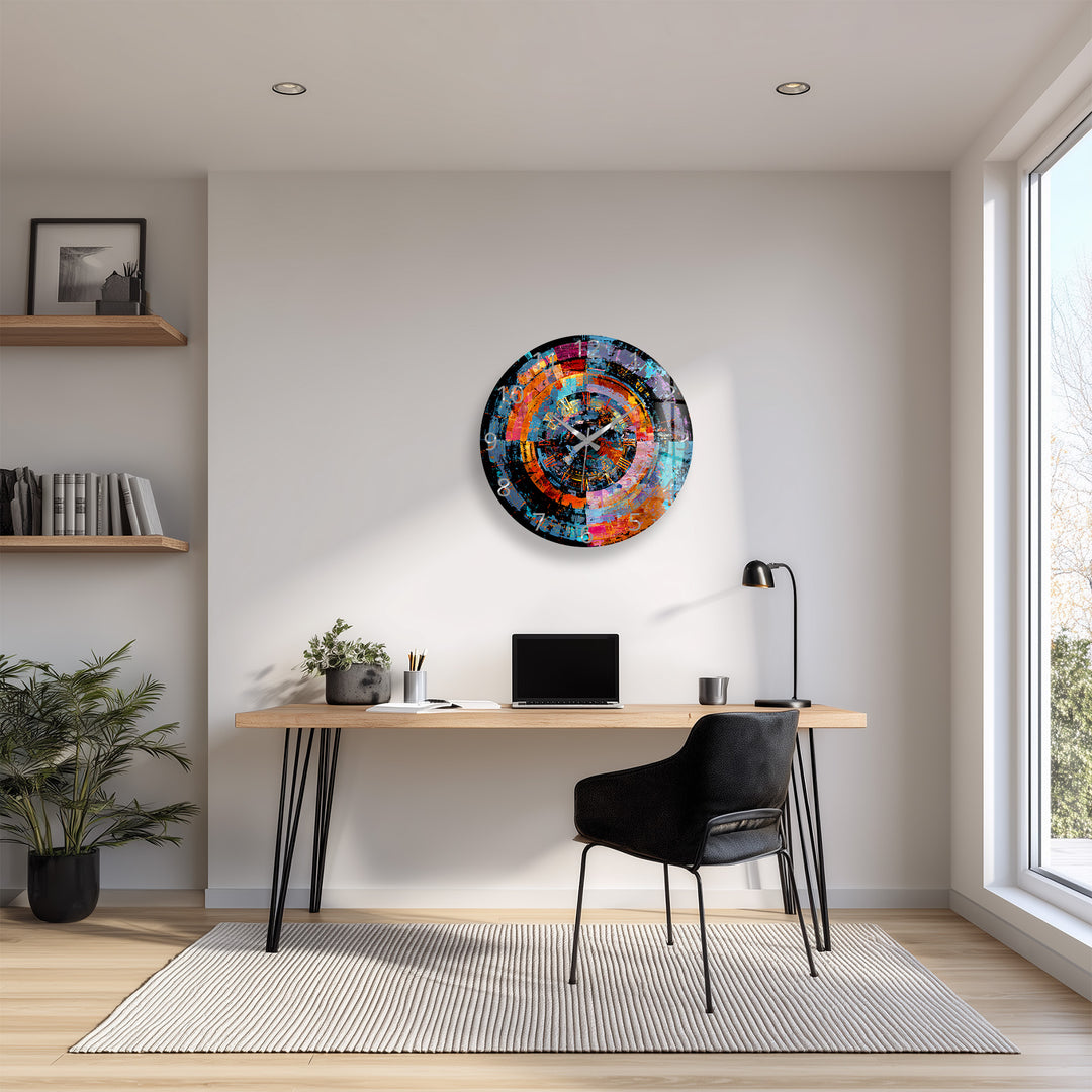 Bunte abstrakte Glaswanduhr – geometrische Kreiskunst