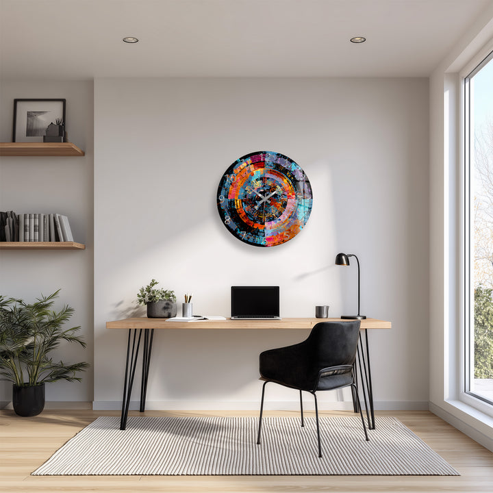 Bunte abstrakte Glaswanduhr – geometrische Kreiskunst