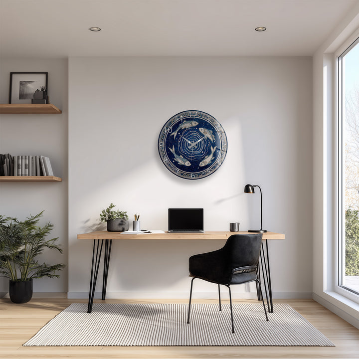 Blue Fish Mosaic Glass Wall Clock – Mediterranean Coastal Decor