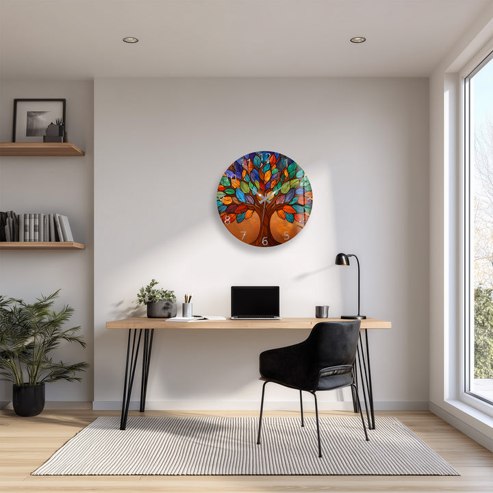 Bunte Glas-Wanduhr „Baum des Lebens“ – Buntglas-Stil