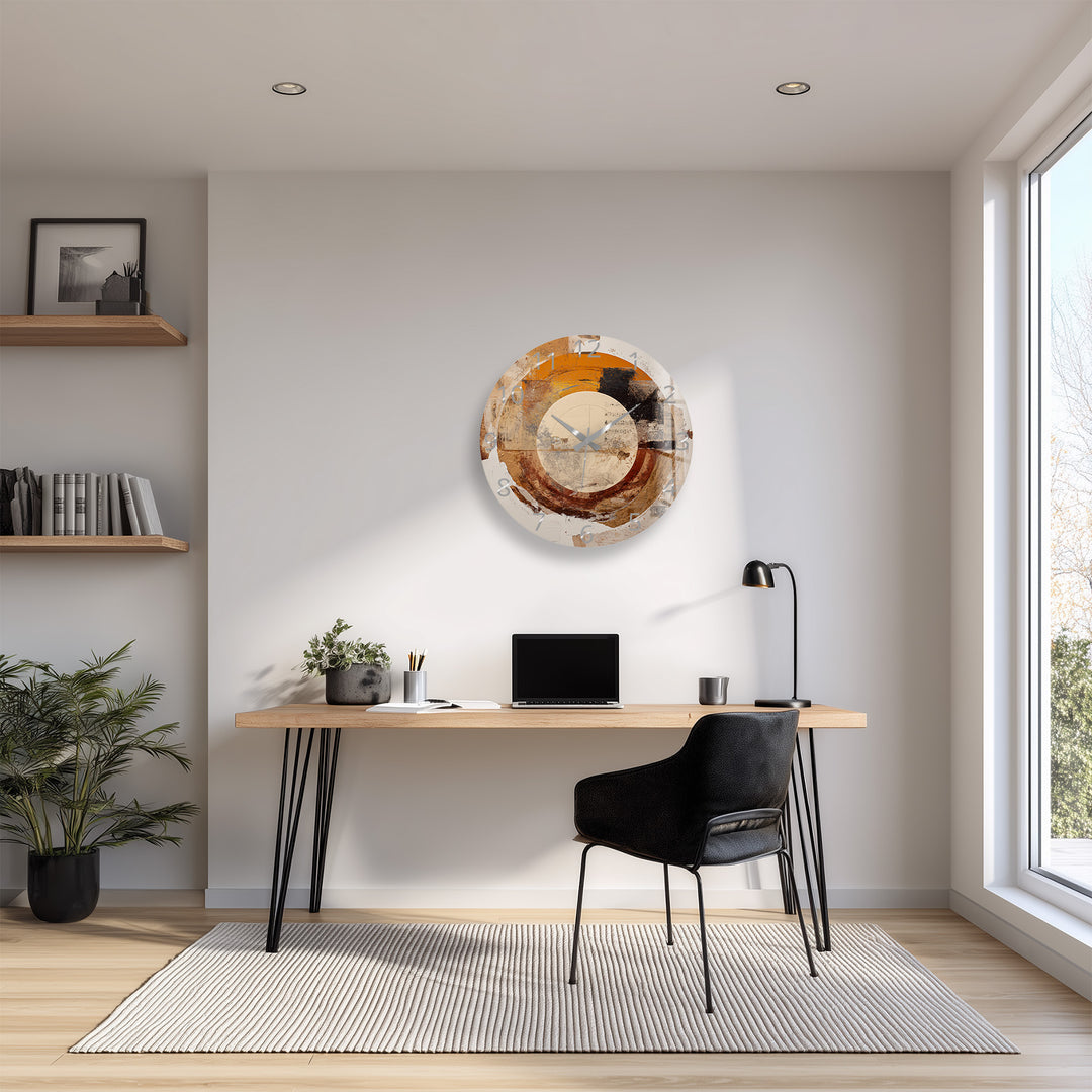 Neutral Abstract Glass Wall Clock – Earth Tone Circle Art