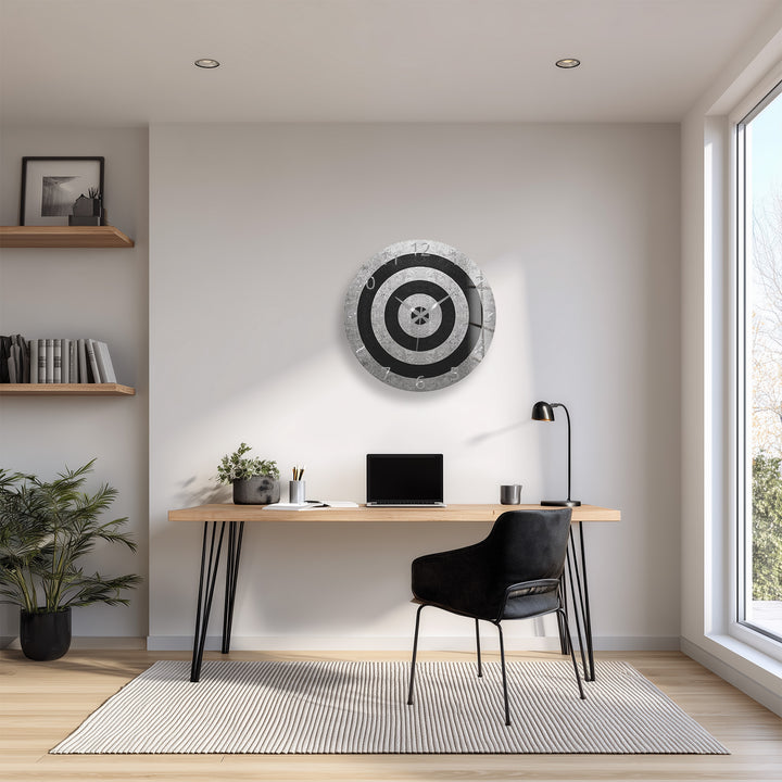 Black and White Glass Wall Clock – Minimalist Concentric Circles