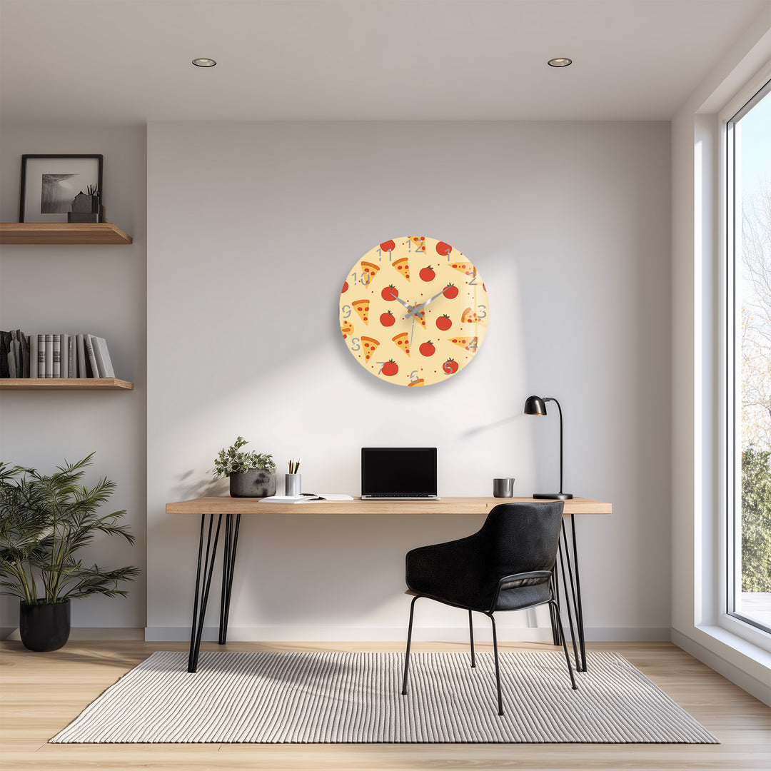 Glaswanduhr mit Pizzamuster – niedliche Küchendekoration