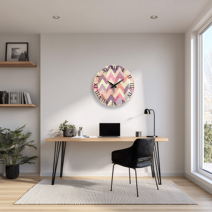 Pastel Chevron Glass Wall Clock – Pink Geometric Decor
