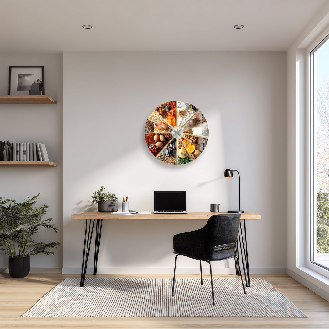 Baking Glass Wall Clock – Rustic Kitchen Ingredients Decor