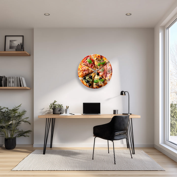 Pizza Glass Wall Clock – Italian Kitchen Wall Decor