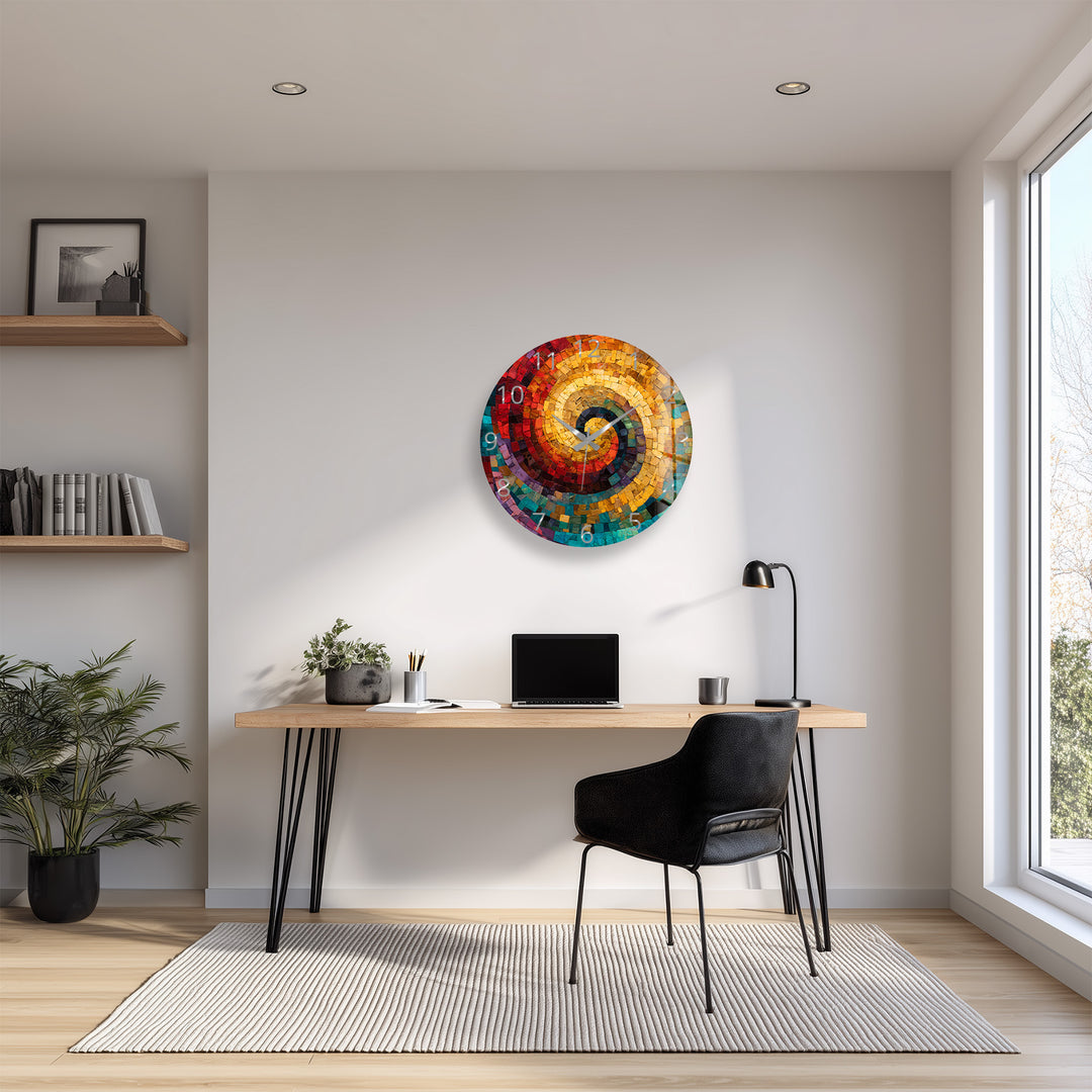 Colorful Spiral Mosaic Glass Wall Clock – Abstract Swirl Decor