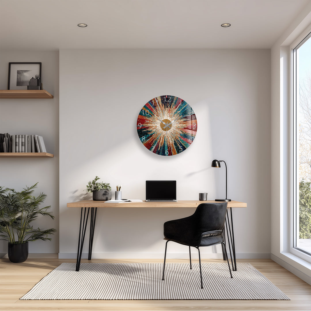 Colorful Sunburst Glass Wall Clock – Radiant Mosaic Art Decor