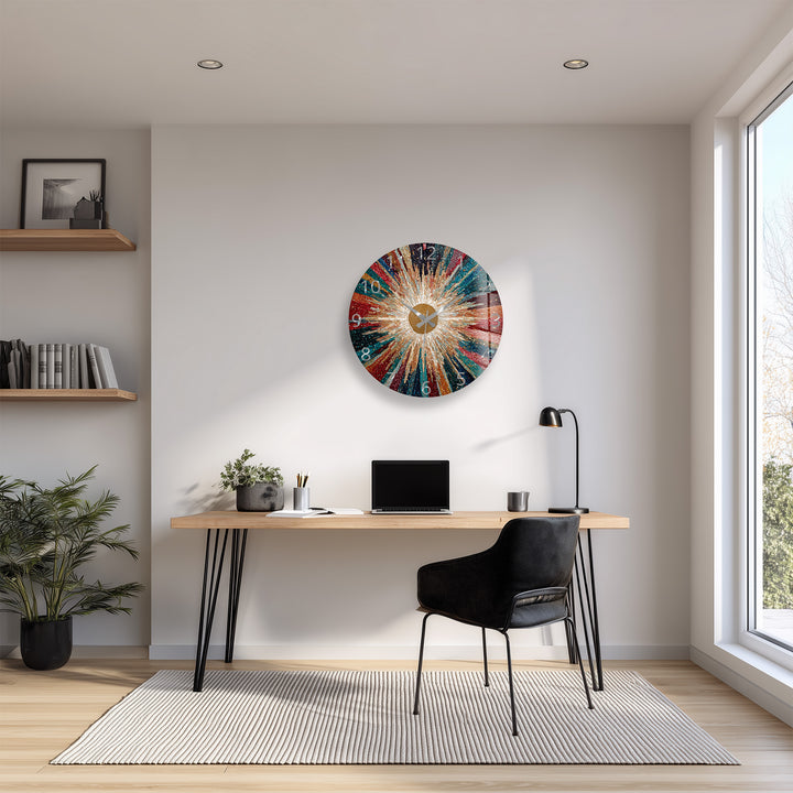 Colorful Sunburst Glass Wall Clock – Radiant Mosaic Art Decor