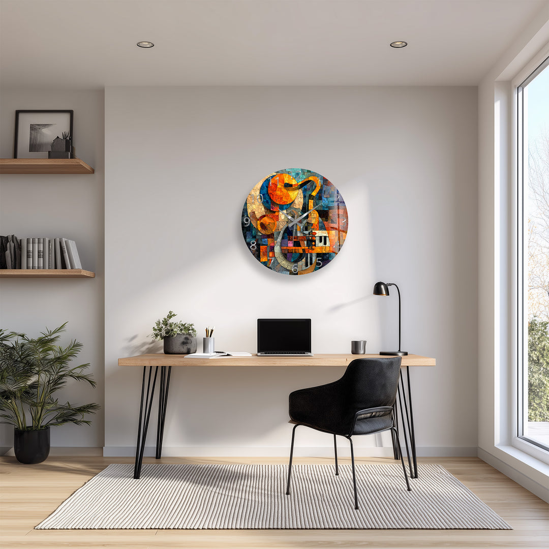 Music Glass Wall Clock – Treble Clef and Piano Mosaic Decor