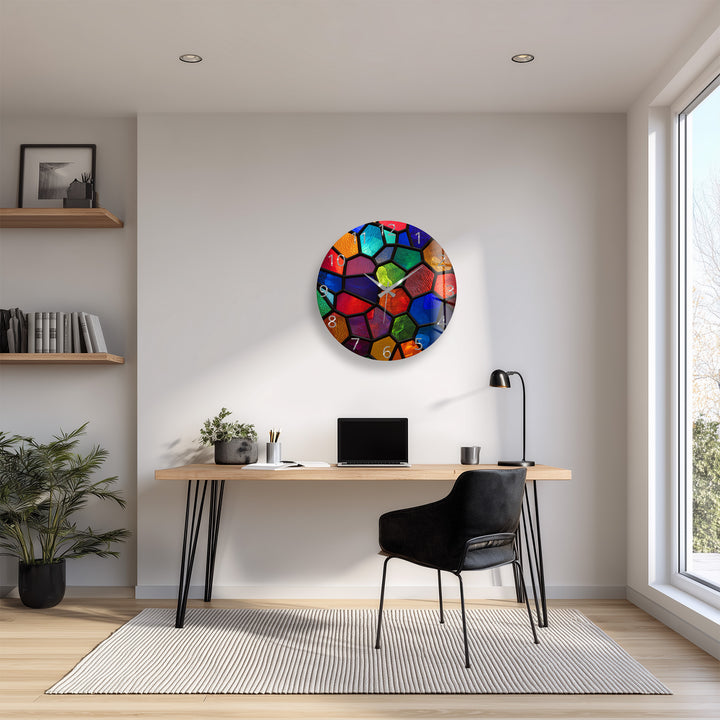 Colorful Glass Wall Clock – Rainbow Stained Glass Style