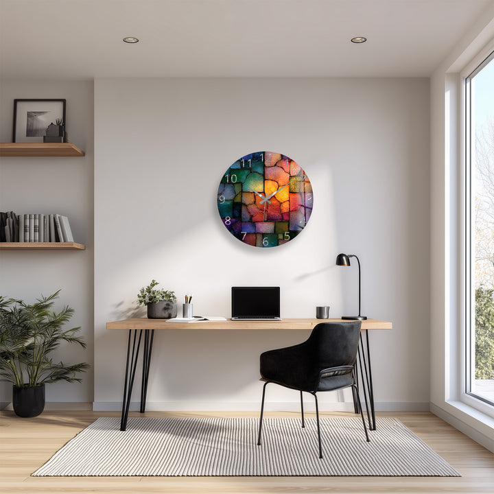 Colorful Mosaic Glass Wall Clock – Abstract Stone Pattern Decor