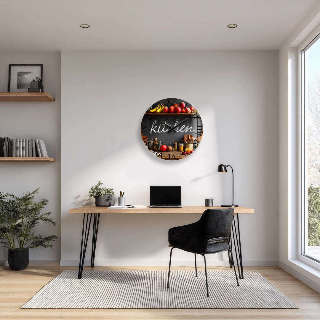Rustic Kitchen Glass Wall Clock – Farmhouse Chalkboard Decor