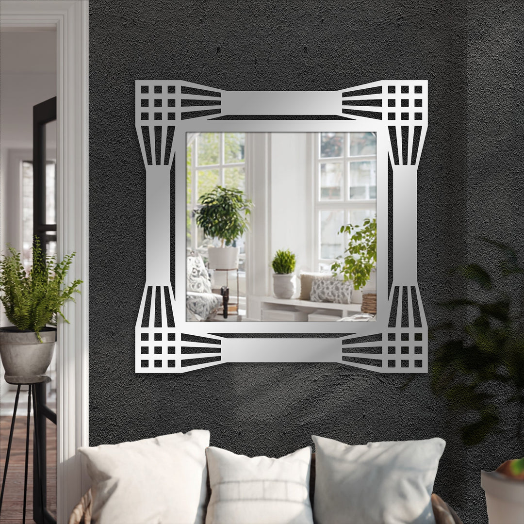 The architectural grid design of this square floor mirror's geometric frame imparts a subtle dynamism, almost rippling as a unique mirror for wall decor.