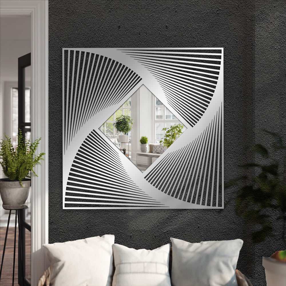 Showcasing the geometric elements, this modern floor mirror features a diamond center and radial line art frame in a contemporary decoration wall art design.