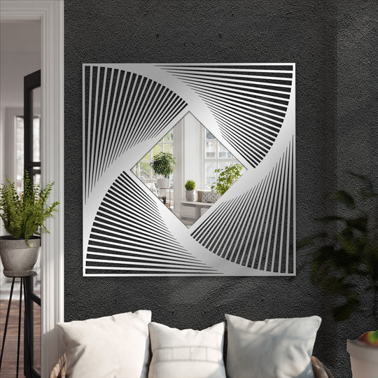 Showcasing the geometric elements, this modern floor mirror features a diamond center and radial line art frame in a contemporary decoration wall art design.