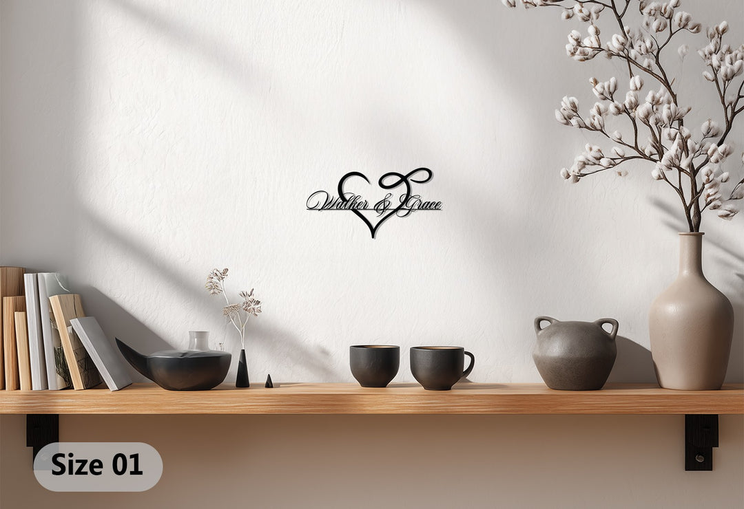 Owen & Ruby Heart Metal Wall Art – Personalized Couple Name Decor