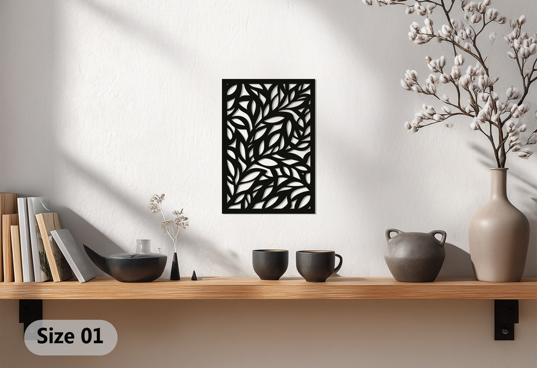 Leaf Panel Metal Wall Art – Black Botanical Wall Sculpture