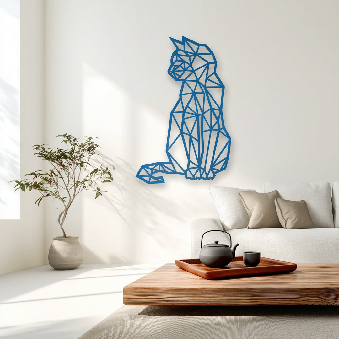 Geometric Sitting Cat – Modern Line Art Metal Wall Art