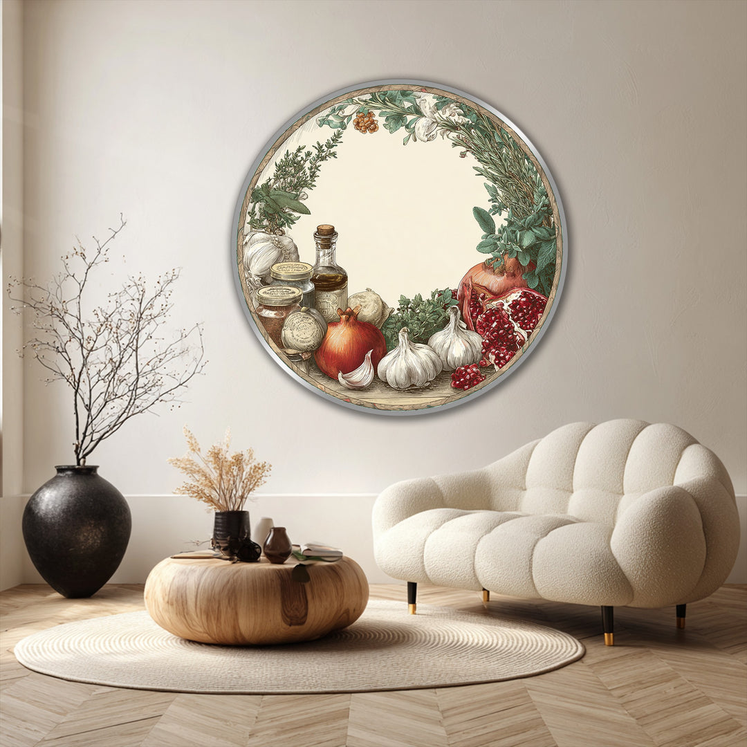 Cuisine rustique–Nature morte méditerranéenne ronde Tableau Peinture à l’huile
