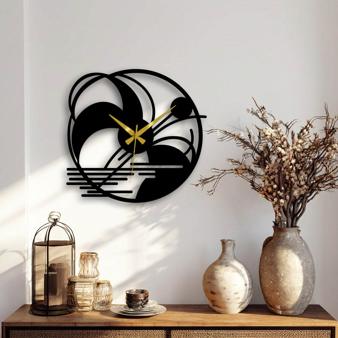 Smoothly transitioning from light to shadow, this abstract landscape metal wall clock showcases contrasting tones in a striking metal wall decor design.