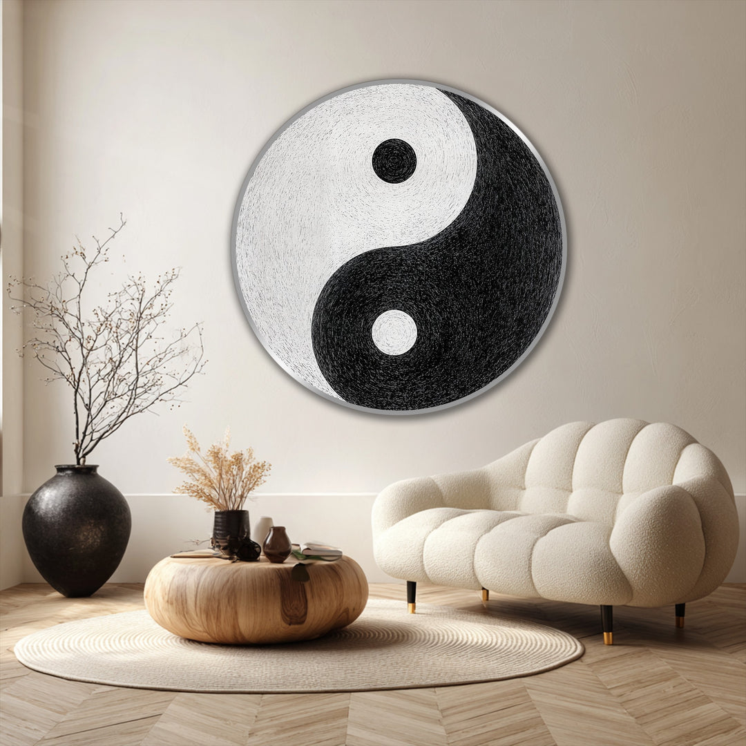 Équilibre éternel–Rond minimaliste Yin Yang Tableau Peinture à l’huile